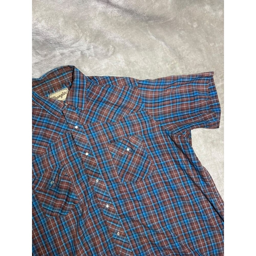 Wrangler Pearl Snap Shirt Men 2XL Brown Plaid Button Up Cowboy Western